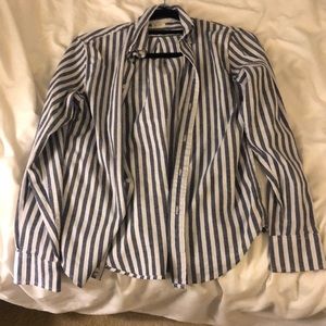 Blue and white striped soft button down